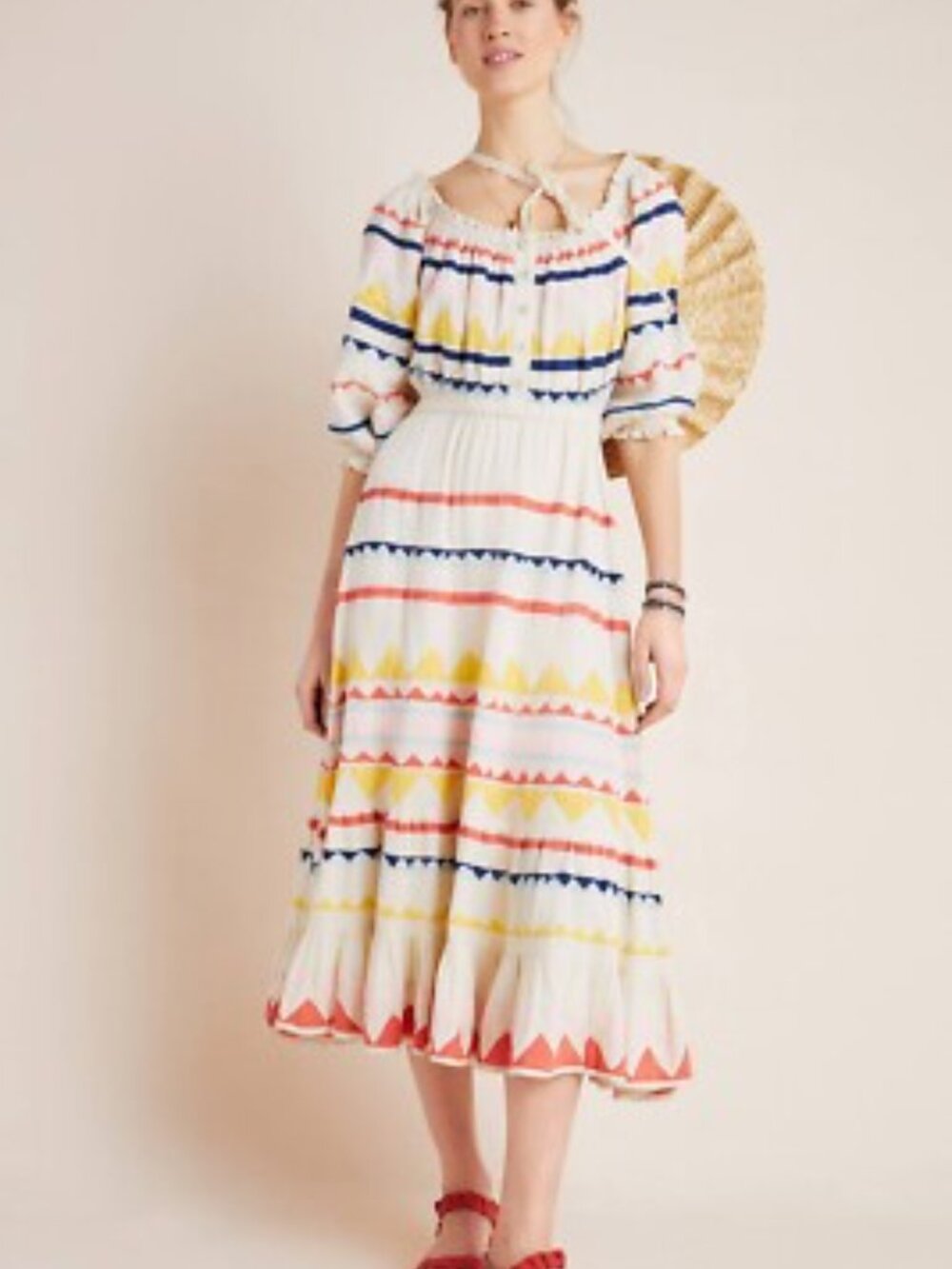 Carolina K Saria Smocked Rainbow Midi Dress Size M